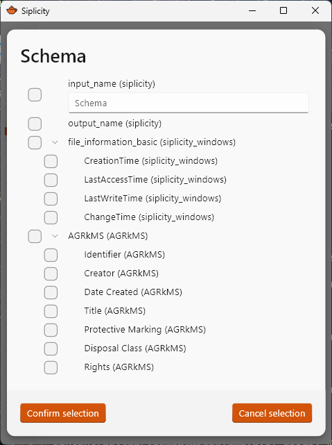 screenshot of schema menu